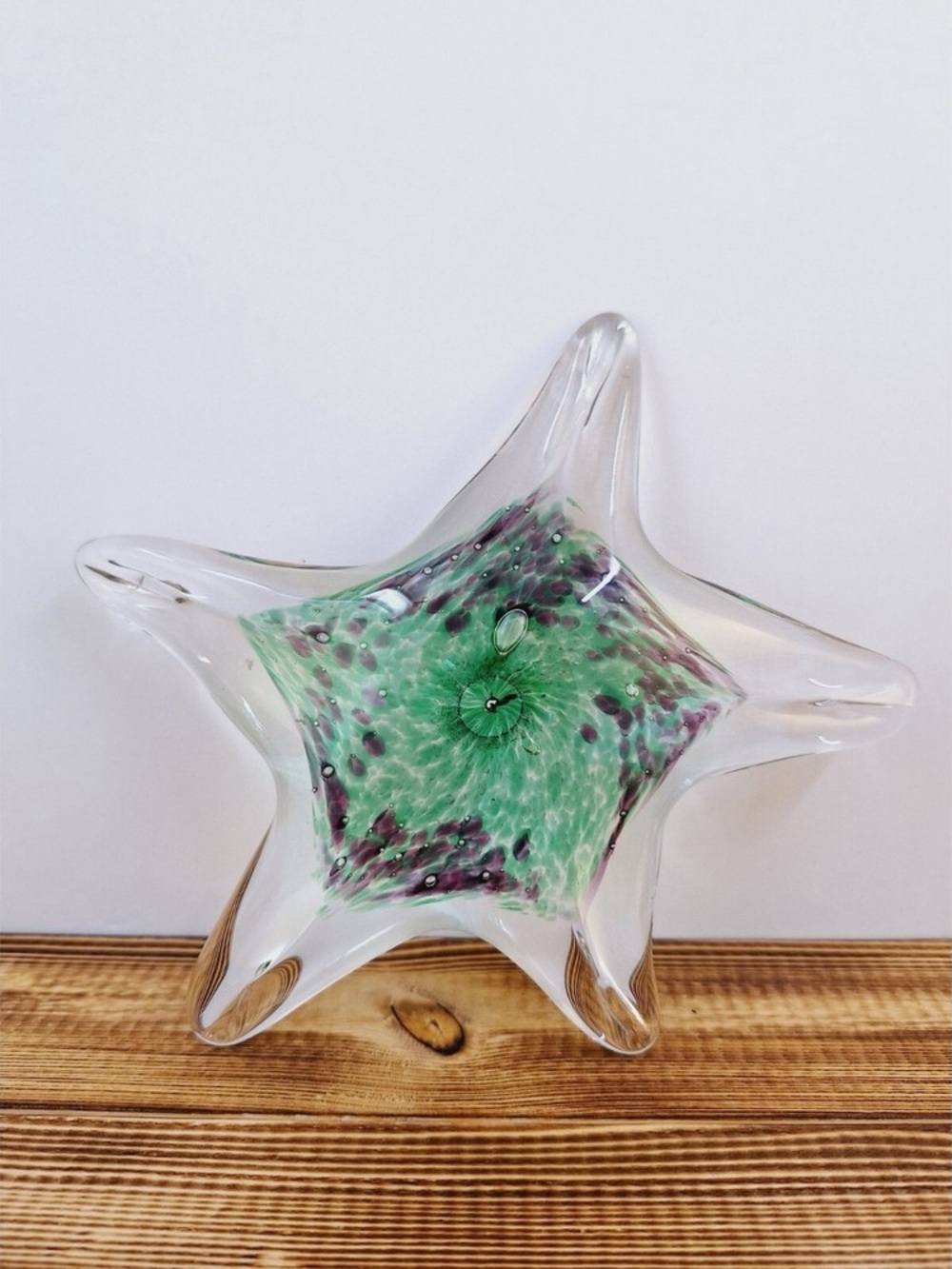 Clear Handblown Glass Starfish Sculpture with Green Accent